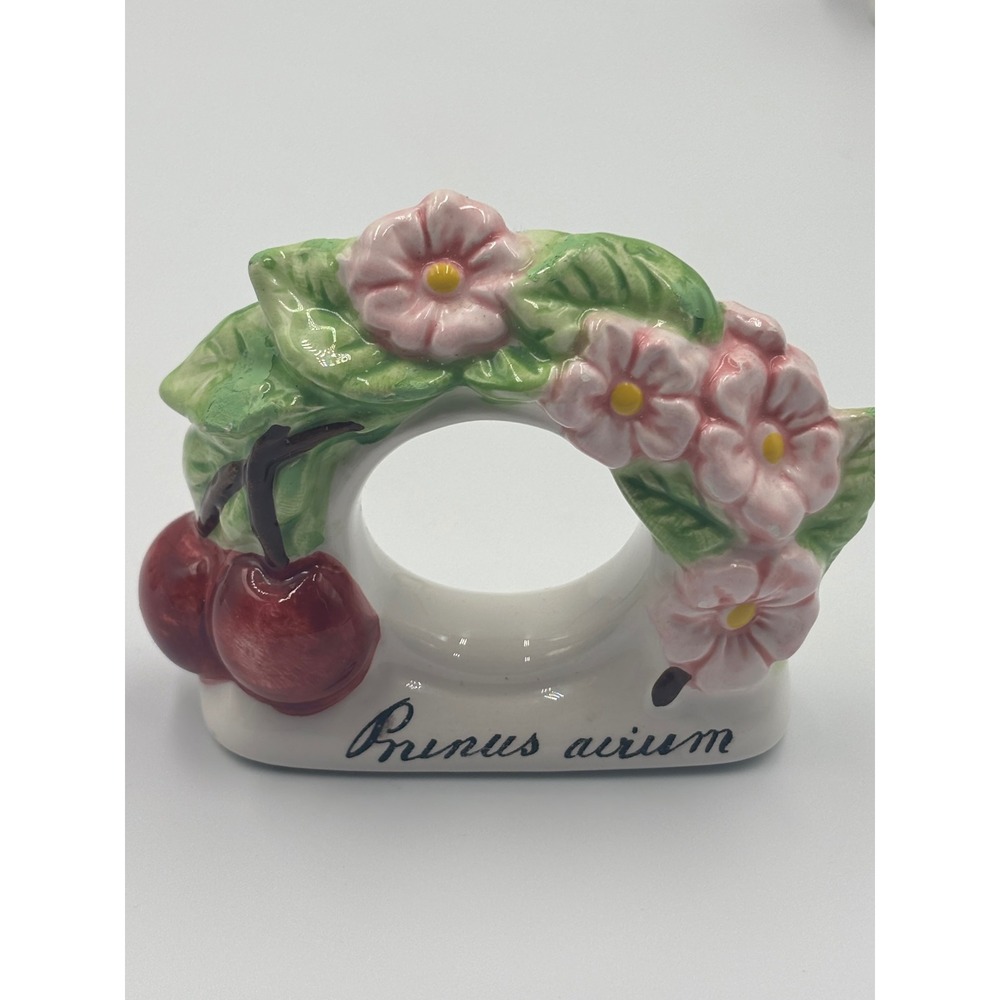 Vintage Ceramic Cherry Blossom Napkin Rings Set of 6‎ Prunus Avium Pink Floral